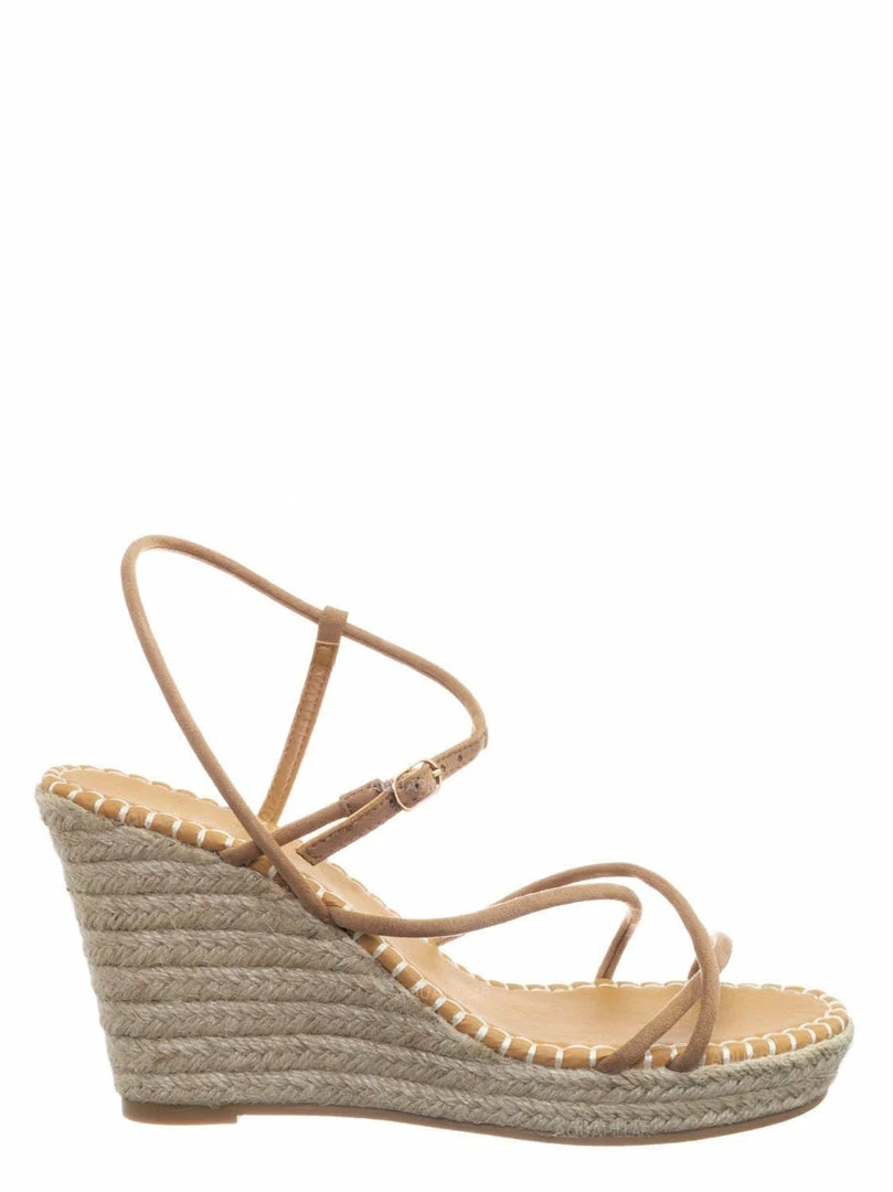 Bamboo New Announce03 Thin Strap Espadrille Wedge -Women Woven Platform Barely There Sandal