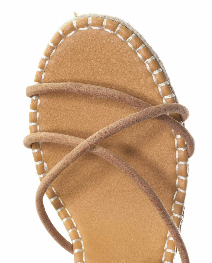 Bamboo New Announce03 Thin Strap Espadrille Wedge -Women Woven Platform Barely There Sandal