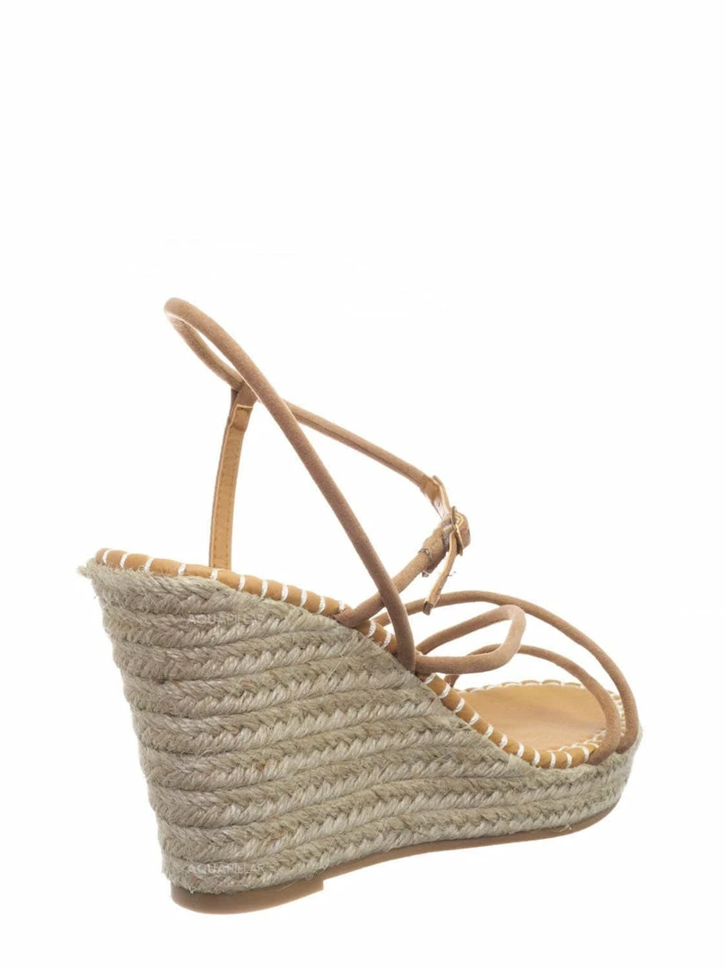 Bamboo New Announce03 Thin Strap Espadrille Wedge -Women Woven Platform Barely There Sandal