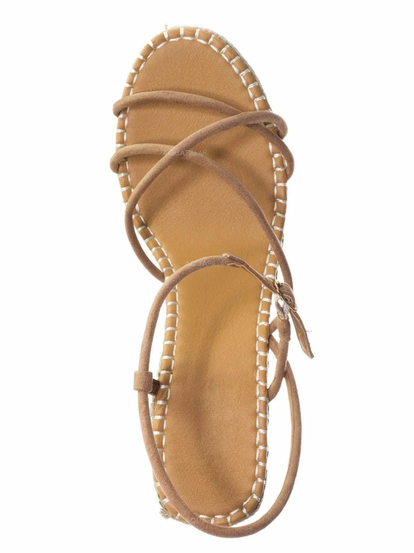 Bamboo New Announce03 Thin Strap Espadrille Wedge -Women Woven Platform Barely There Sandal