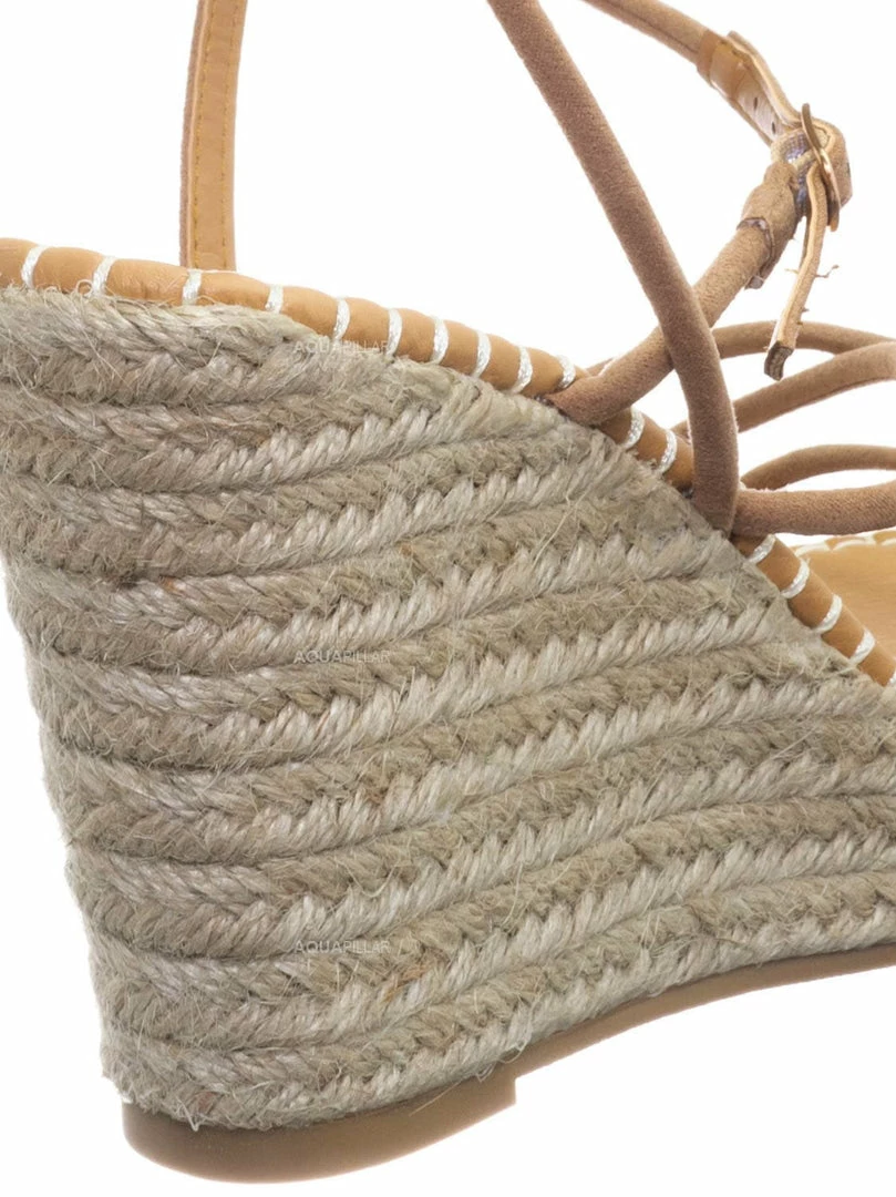 Bamboo New Announce03 Thin Strap Espadrille Wedge -Women Woven Platform Barely There Sandal