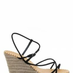 Bamboo New Announce03 Thin Strap Espadrille Wedge -Women Woven Platform Barely There Sandal