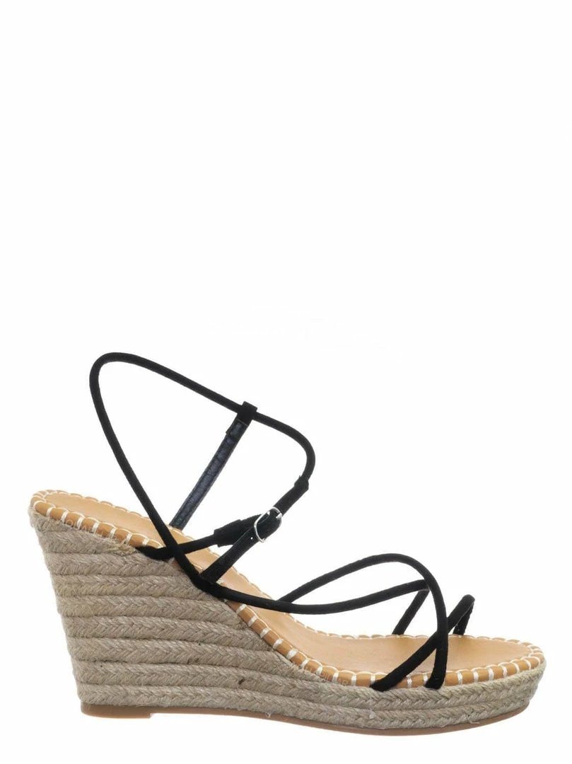 Bamboo New Announce03 Thin Strap Espadrille Wedge -Women Woven Platform Barely There Sandal