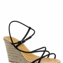 Bamboo New Announce03 Thin Strap Espadrille Wedge -Women Woven Platform Barely There Sandal