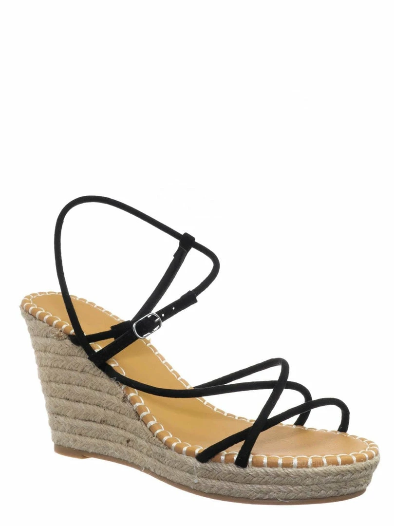 Bamboo New Announce03 Thin Strap Espadrille Wedge -Women Woven Platform Barely There Sandal