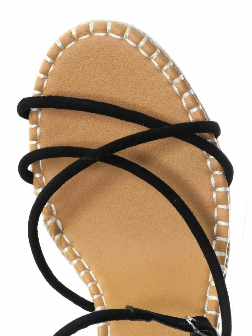 Bamboo New Announce03 Thin Strap Espadrille Wedge -Women Woven Platform Barely There Sandal