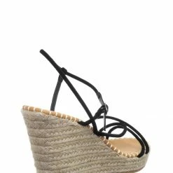Bamboo New Announce03 Thin Strap Espadrille Wedge -Women Woven Platform Barely There Sandal