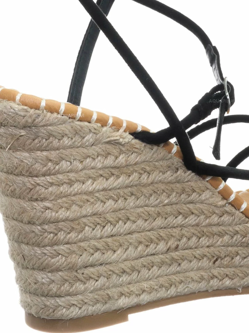 Bamboo New Announce03 Thin Strap Espadrille Wedge -Women Woven Platform Barely There Sandal