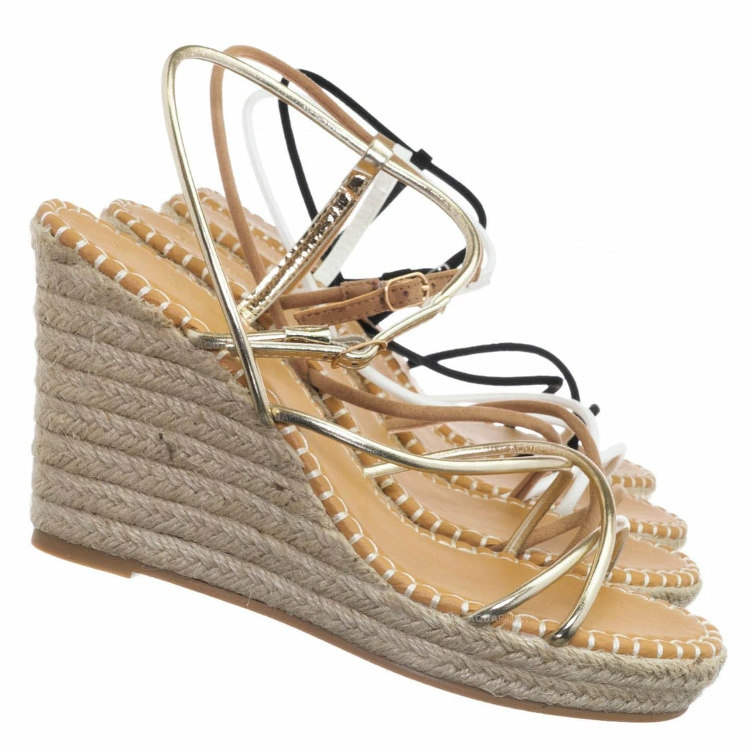 Bamboo New Announce03 Thin Strap Espadrille Wedge -Women Woven Platform Barely There Sandal