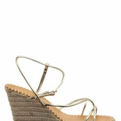 Bamboo New Announce03 Thin Strap Espadrille Wedge -Women Woven Platform Barely There Sandal