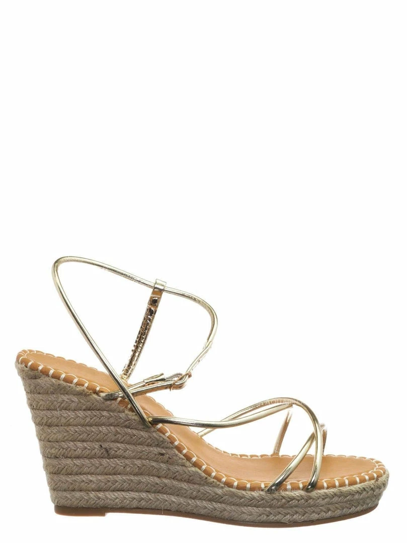 Bamboo New Announce03 Thin Strap Espadrille Wedge -Women Woven Platform Barely There Sandal