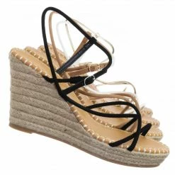 Bamboo New Announce03 Thin Strap Espadrille Wedge -Women Woven Platform Barely There Sandal