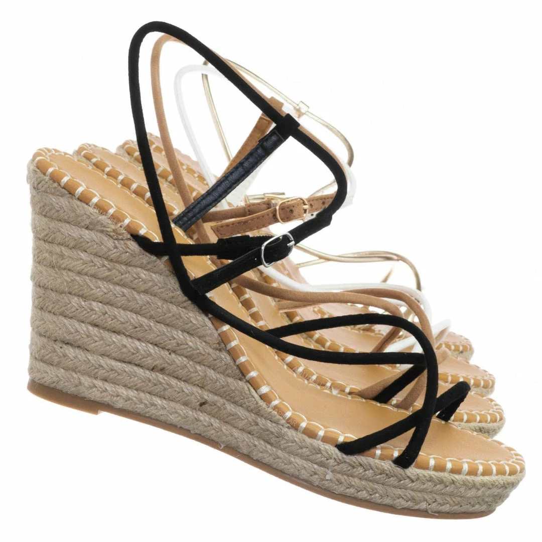 Bamboo New Announce03 Thin Strap Espadrille Wedge -Women Woven Platform Barely There Sandal