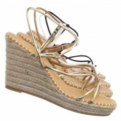 Bamboo New Announce03 Thin Strap Espadrille Wedge -Women Woven Platform Barely There Sandal