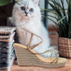 Bamboo New Announce03 Thin Strap Espadrille Wedge -Women Woven Platform Barely There Sandal