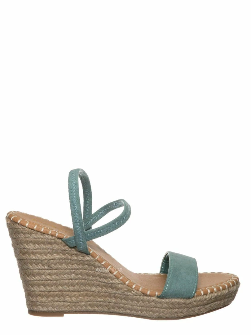 Bamboo New Announce04 Espadrille Platform Wedge Sandal - Women Elastic Ankle Strap Heel