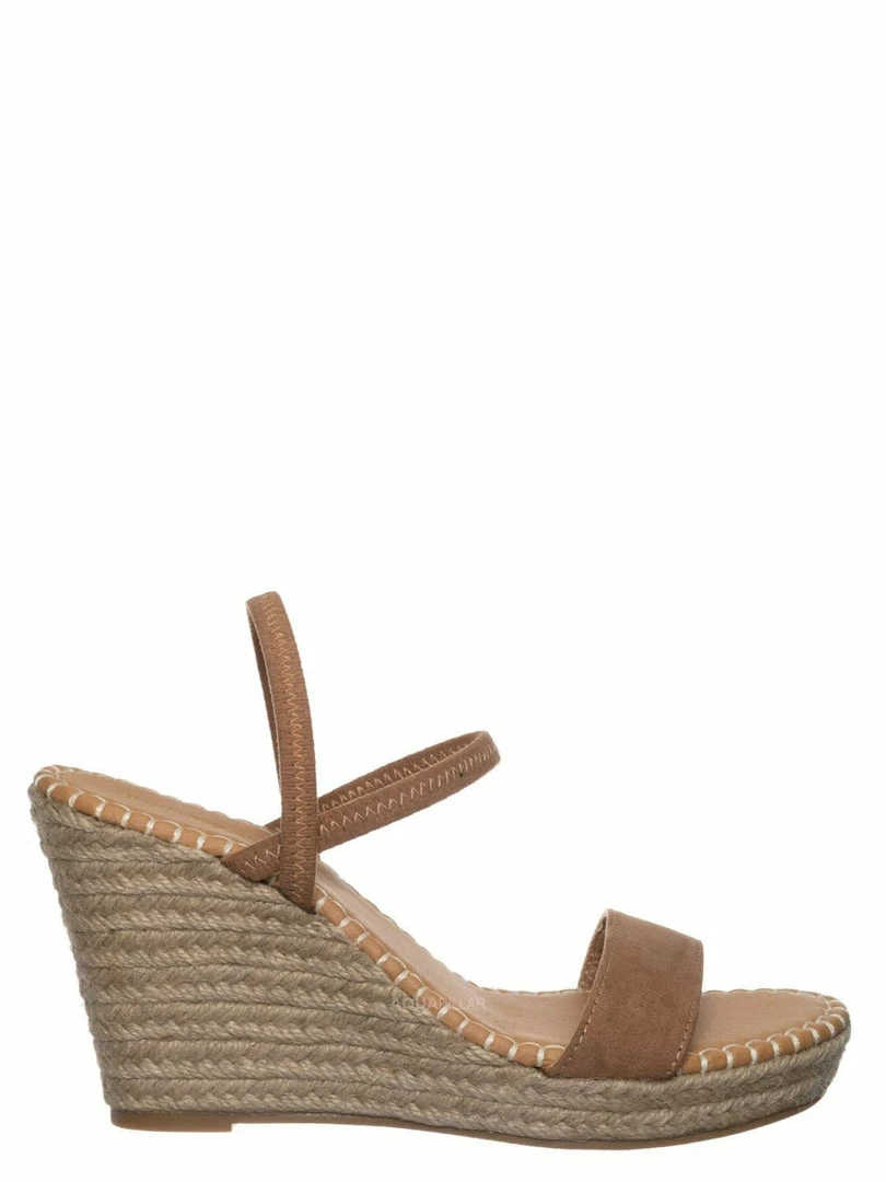 Bamboo New Announce04 Espadrille Platform Wedge Sandal - Women Elastic Ankle Strap Heel