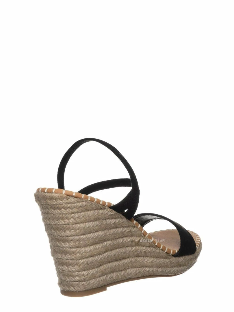 Bamboo New Announce04 Espadrille Platform Wedge Sandal - Women Elastic Ankle Strap Heel