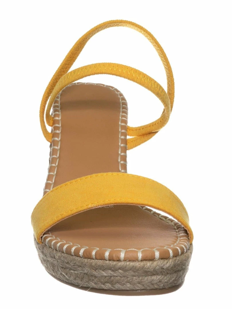 Bamboo New Announce04 Espadrille Platform Wedge Sandal - Women Elastic Ankle Strap Heel
