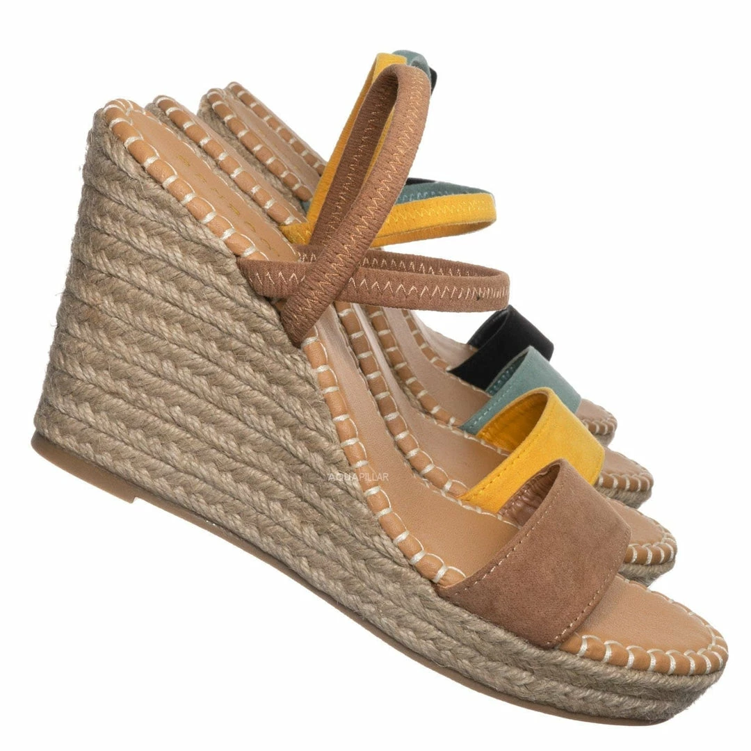 Bamboo New Announce04 Espadrille Platform Wedge Sandal - Women Elastic Ankle Strap Heel