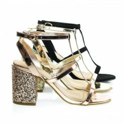 Bamboo New Appetite40 Chunky Block Heel Sandal, Gladiator T-Strap Sandal