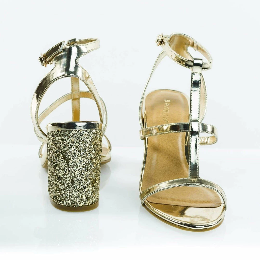 Bamboo New Appetite40 Chunky Block Heel Sandal, Gladiator T-Strap Sandal