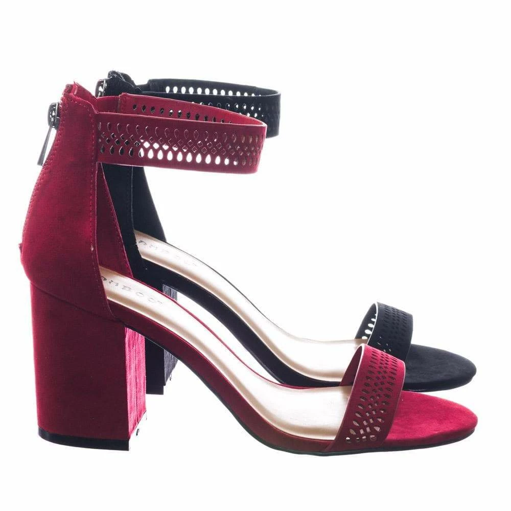 Appetite49 By Bamboo Retro Medium Chunky Block Heel Ankle Strap Sandal W Perforated Holes New