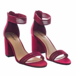 Appetite49 By Bamboo Retro Medium Chunky Block Heel Ankle Strap Sandal W Perforated Holes New