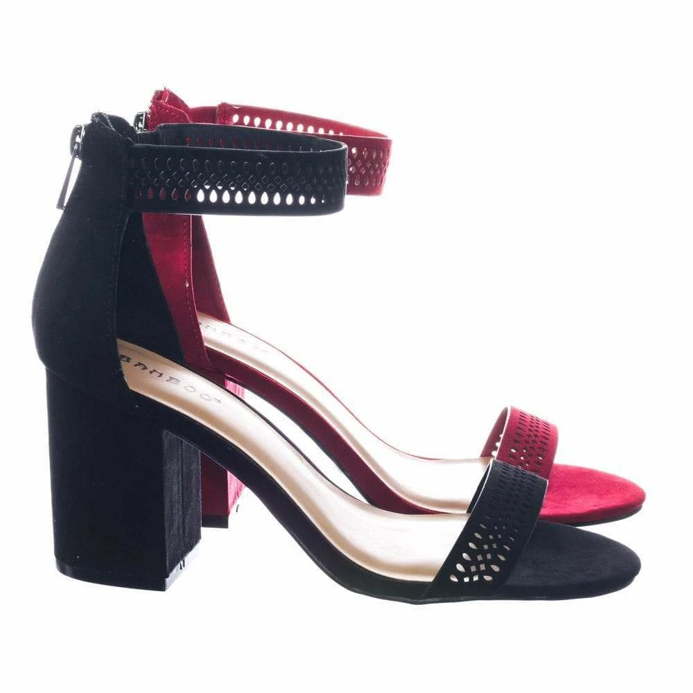 Appetite49 By Bamboo Retro Medium Chunky Block Heel Ankle Strap Sandal W Perforated Holes New