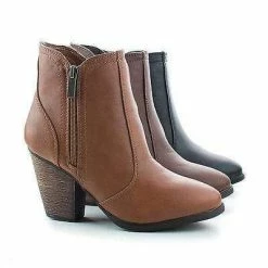 Arrogant By Bamboo, Almond Toe Western Block Faux Wooden Heel Ankle Boots