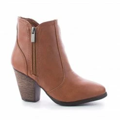 Arrogant By Bamboo, Almond Toe Western Block Faux Wooden Heel Ankle Boots