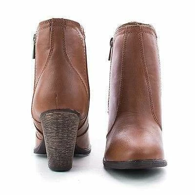 Arrogant By Bamboo, Almond Toe Western Block Faux Wooden Heel Ankle Boots