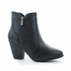 Arrogant By Bamboo, Almond Toe Western Block Faux Wooden Heel Ankle Boots