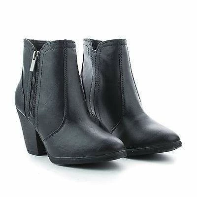 Arrogant By Bamboo, Almond Toe Western Block Faux Wooden Heel Ankle Boots