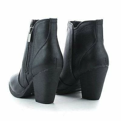 Arrogant By Bamboo, Almond Toe Western Block Faux Wooden Heel Ankle Boots