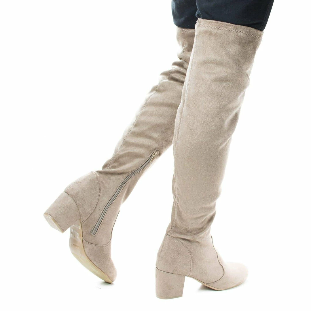 Autumn04S By Bamboo, Over Knee OTK Pull On High Block Heel Boots