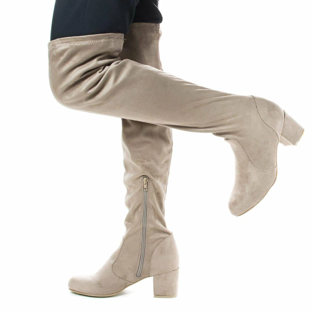 Autumn04S By Bamboo, Over Knee OTK Pull On High Block Heel Boots