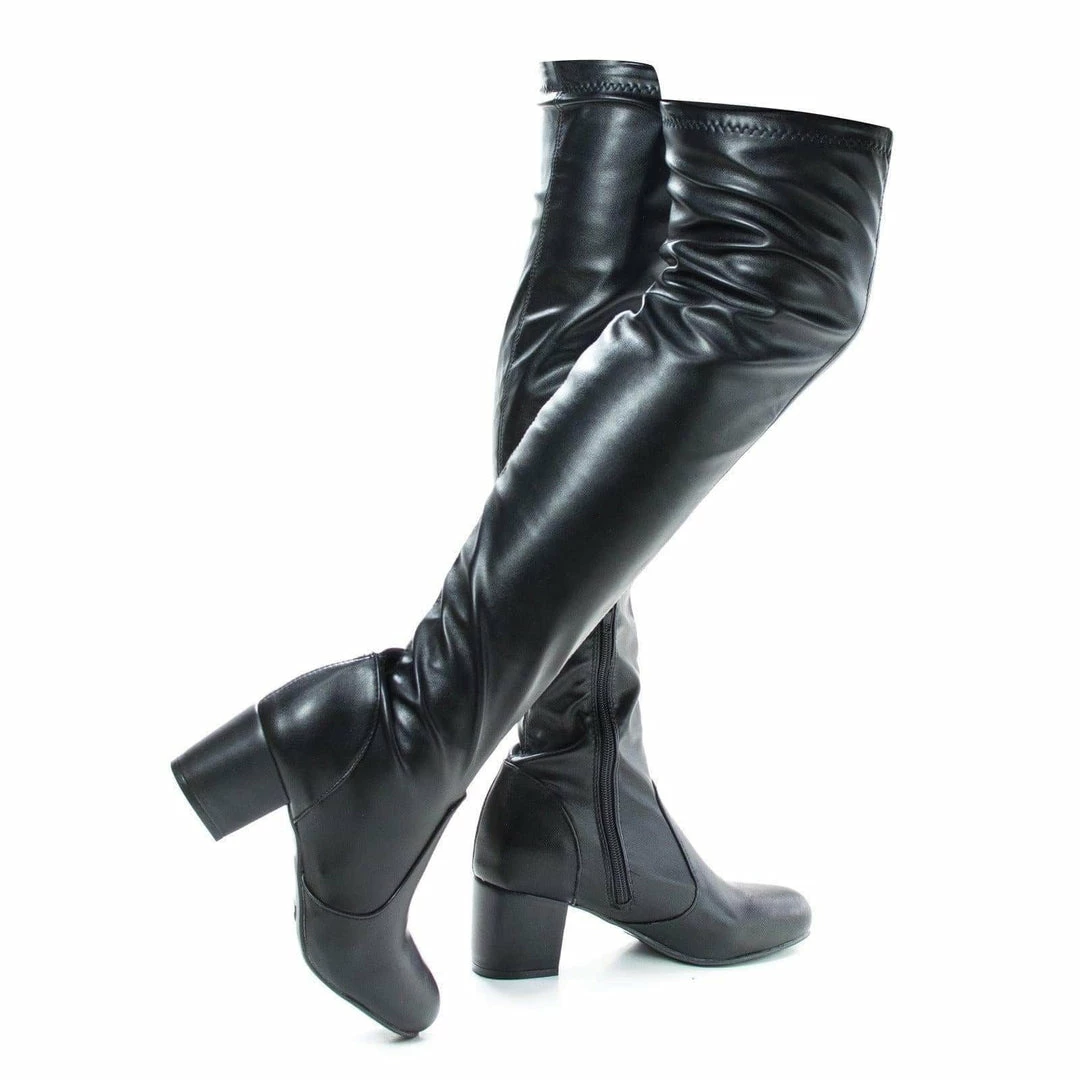 Autumn04S By Bamboo, Over Knee OTK Pull On High Block Heel Boots
