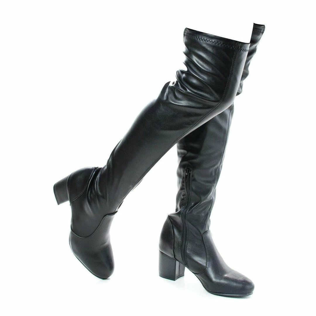 Autumn04S By Bamboo, Over Knee OTK Pull On High Block Heel Boots