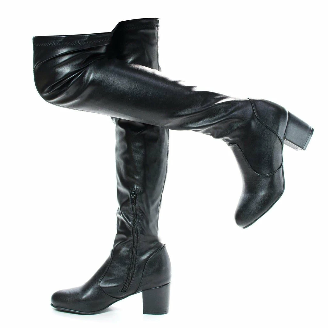 Autumn04S By Bamboo, Over Knee OTK Pull On High Block Heel Boots