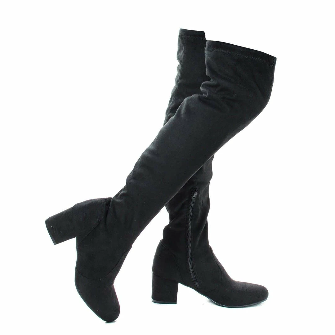 Autumn04S By Bamboo, Over Knee OTK Pull On High Block Heel Boots