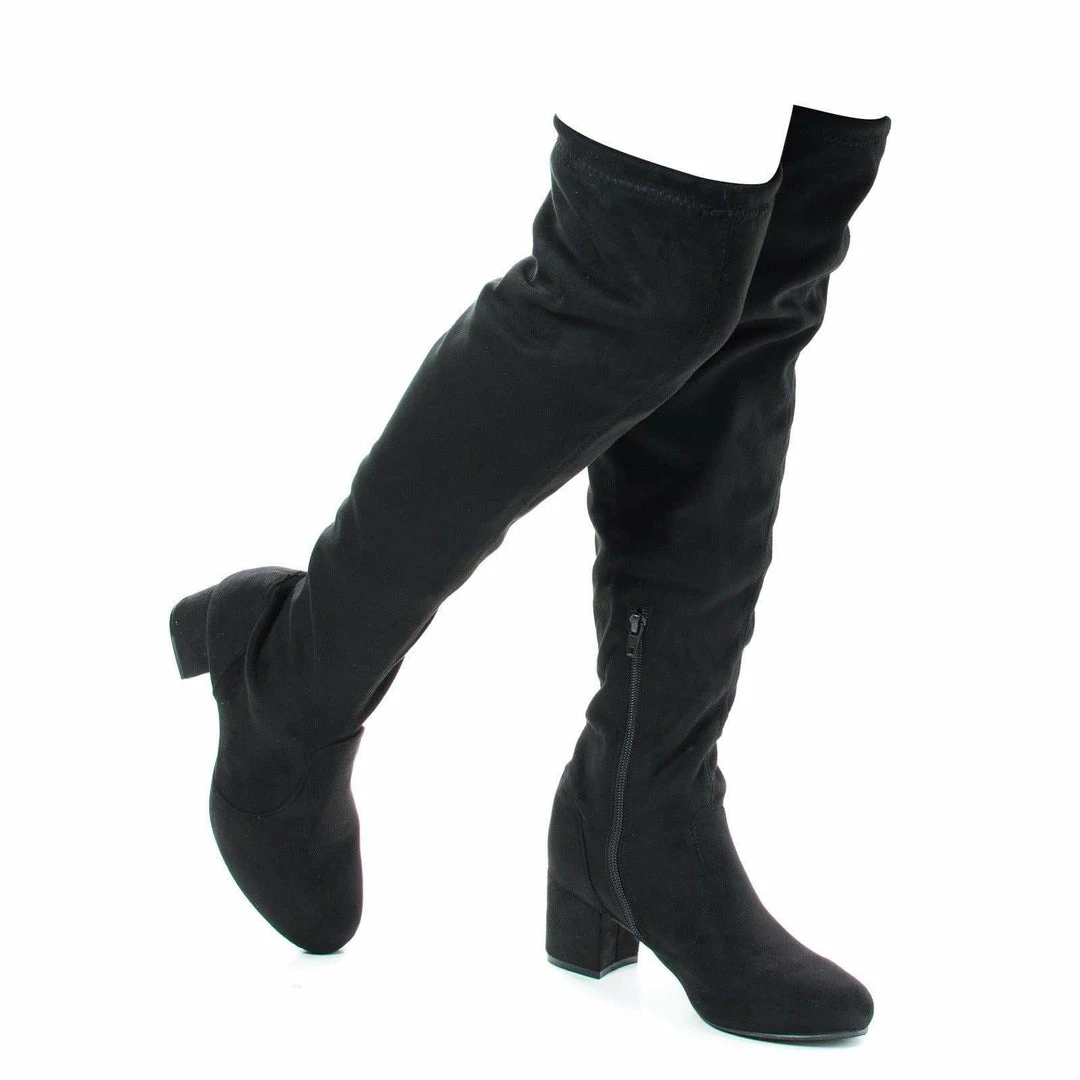 Autumn04S By Bamboo, Over Knee OTK Pull On High Block Heel Boots
