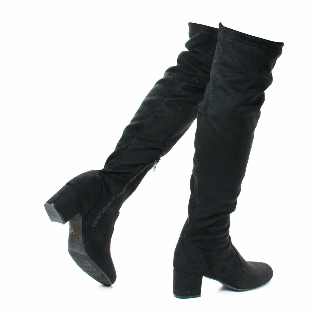Autumn04S By Bamboo, Over Knee OTK Pull On High Block Heel Boots