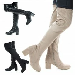 Autumn04S By Bamboo, Over Knee OTK Pull On High Block Heel Boots