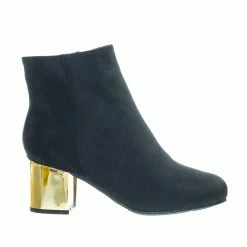 New Autumn19 By Bamboo, Low Metal Plated Block Heel Bootie W Faux Fur Lining