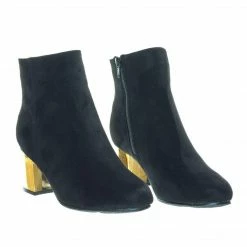New Autumn19 By Bamboo, Low Metal Plated Block Heel Bootie W Faux Fur Lining