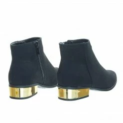 Bamboo Autumn19 Low Metal Plated Block Heel Bootie W Faux Fur Lining New