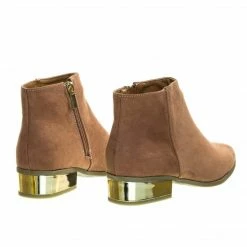 Bamboo Autumn19 Low Metal Plated Block Heel Bootie W Faux Fur Lining New