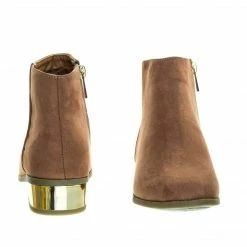 Bamboo Autumn19 Low Metal Plated Block Heel Bootie W Faux Fur Lining New