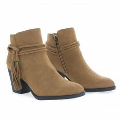 New Avenge11M By Bamboo, Almond Toe Tassel Chunky High Heel Ankle Boots